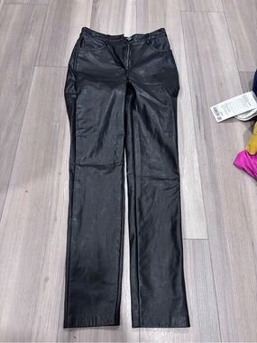 Aritzia Black Faux Leather Straight-Leg Pants
